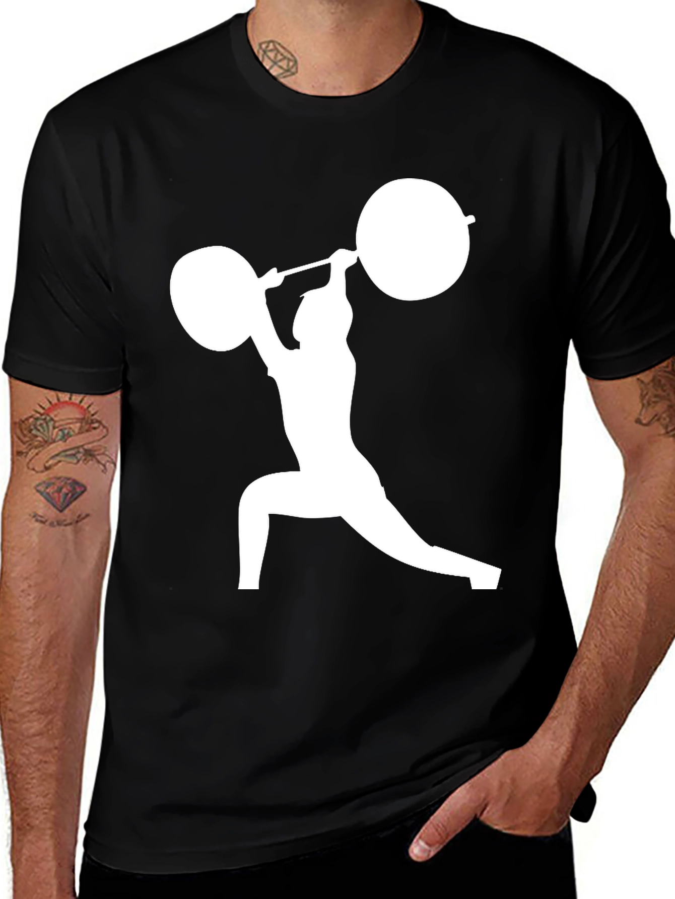 Weightlifter Silhouette T-Shirt - Black Cotton Gym Tee