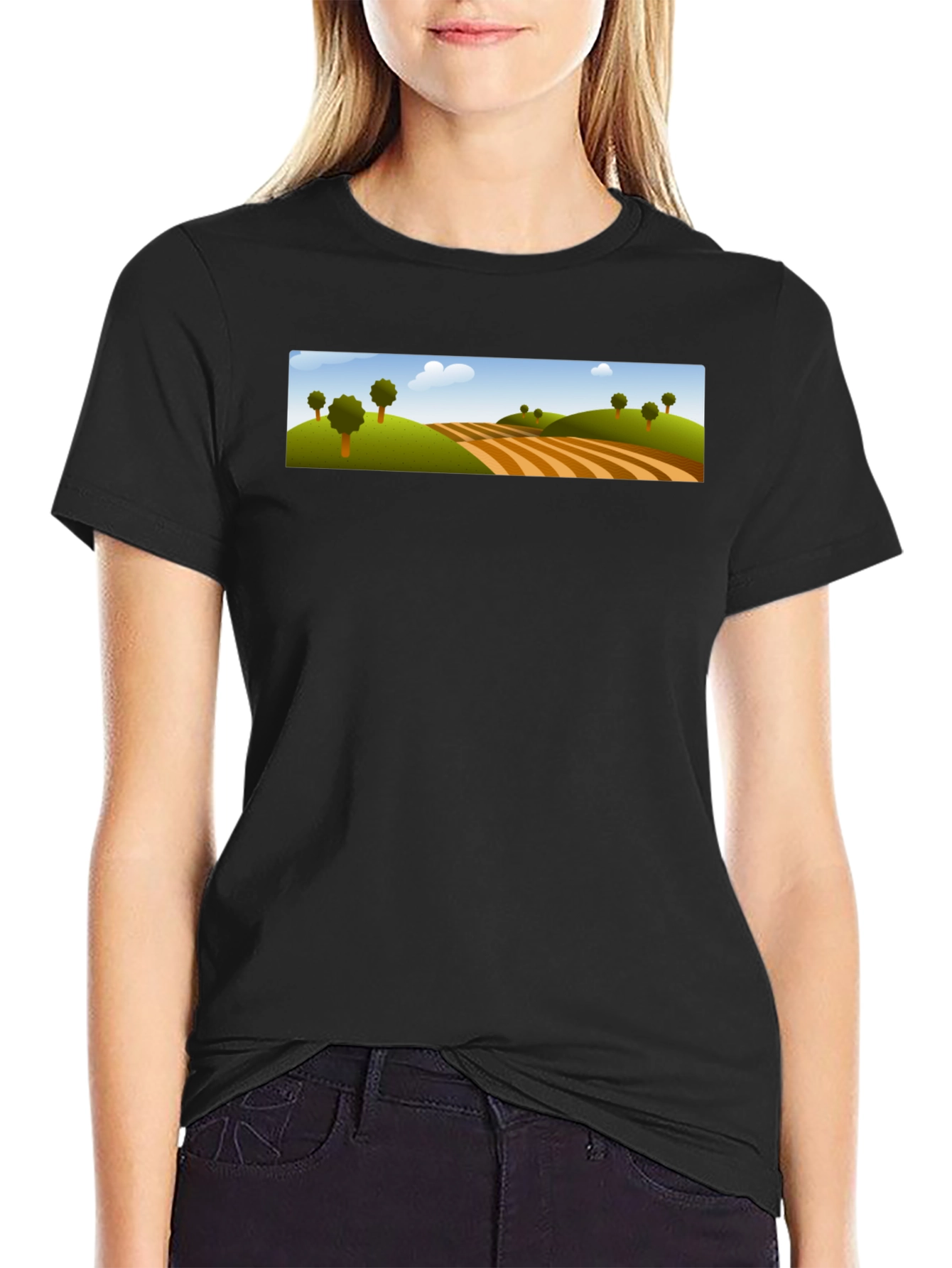 Scenic Landscape Graphic Tee - Black Cotton Blend