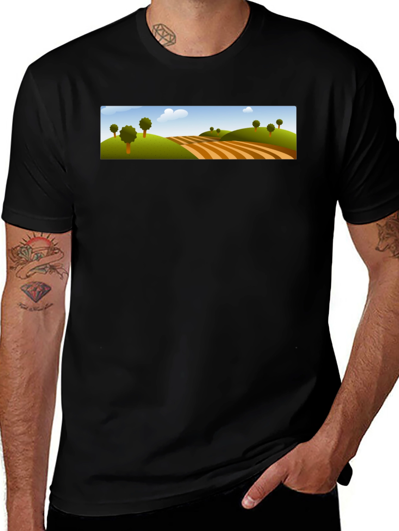 Scenic Landscape Graphic Tee - Black Cotton Blend