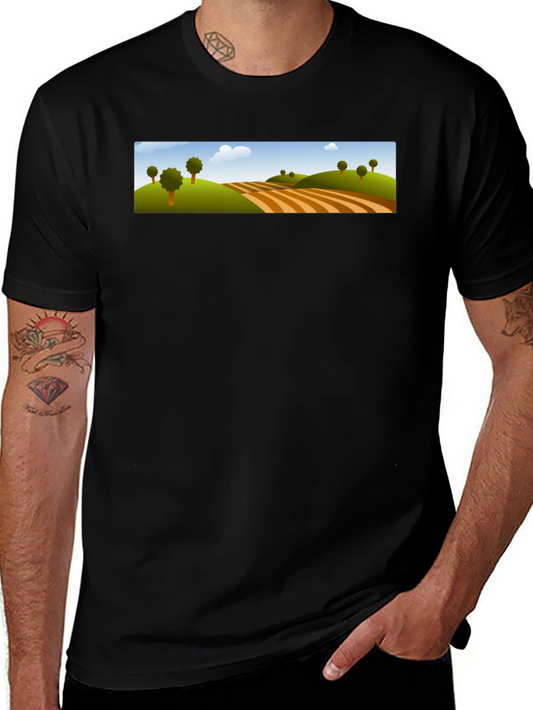 Scenic Landscape Graphic Tee - Black Cotton Blend