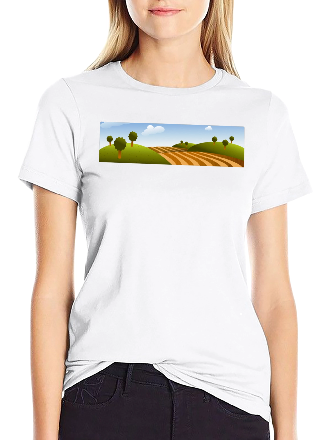 Scenic Landscape Graphic Tee - Black Cotton Blend