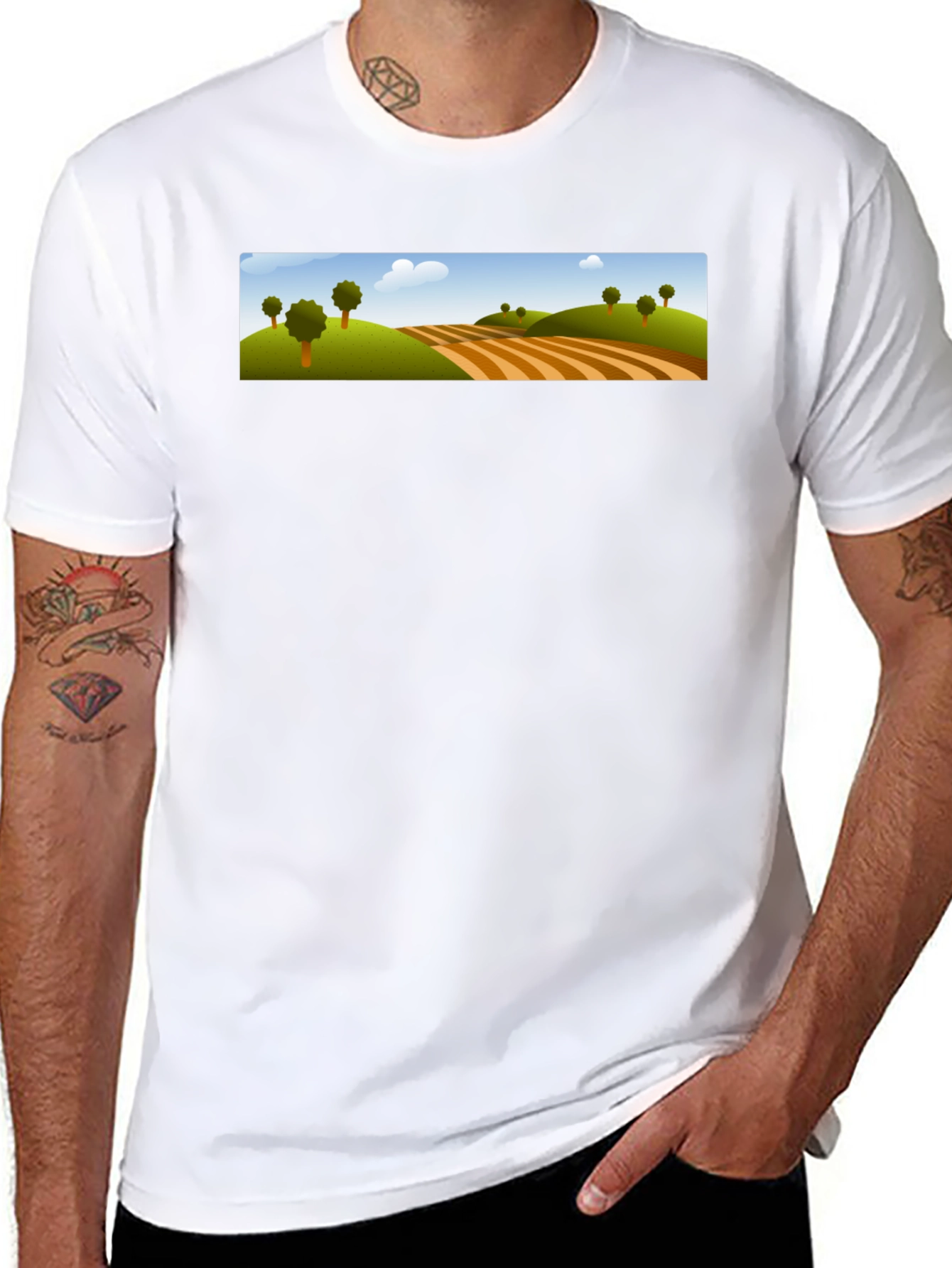 Scenic Landscape Graphic Tee - Black Cotton Blend