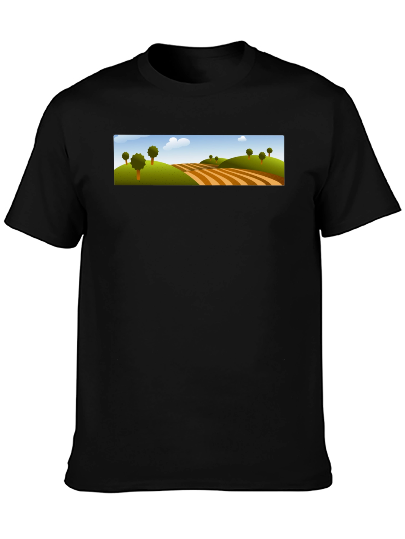Scenic Landscape Graphic Tee - Black Cotton Blend