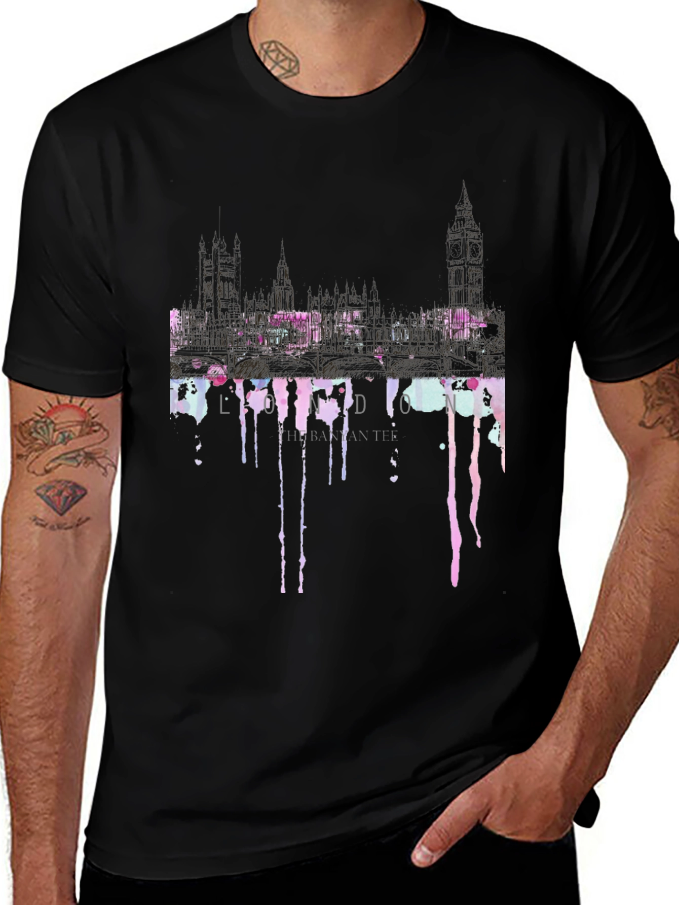 London Skyline Dripping T-Shirt - Black