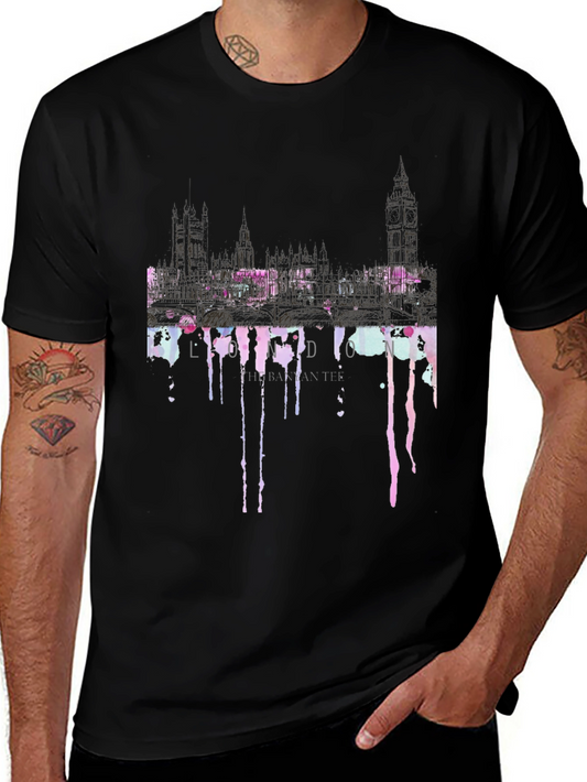 London Skyline Dripping T-Shirt - Black