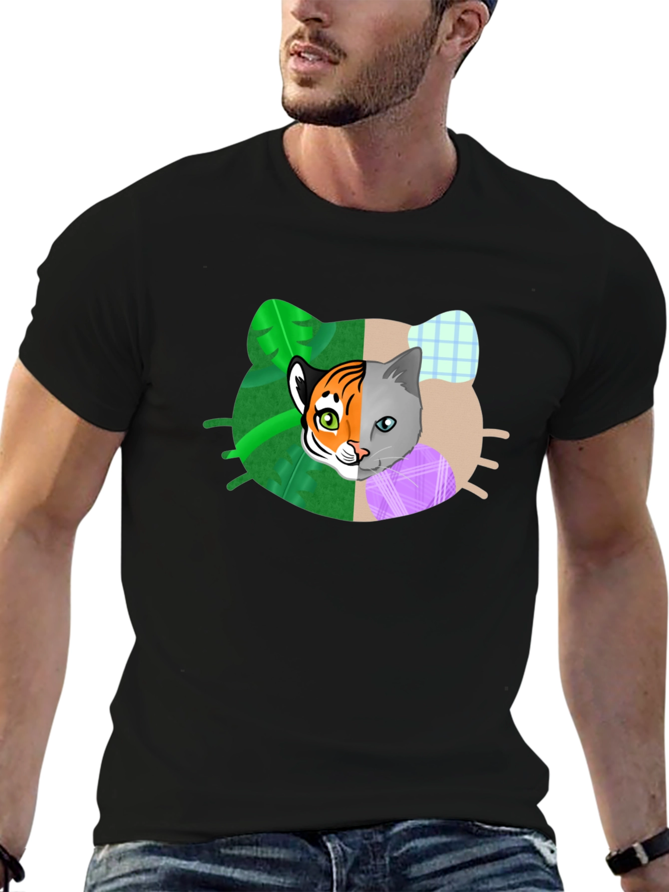 Unique Cat & Tiger Graphic T-Shirt
