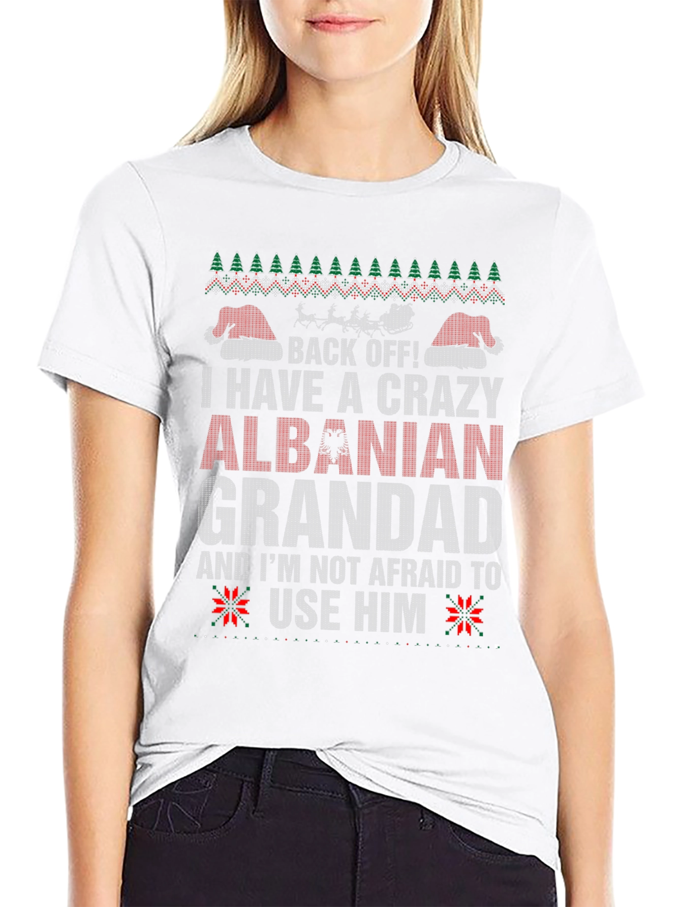 Crazy Albanian Grandad Ugly Christmas Sweater T-Shirt