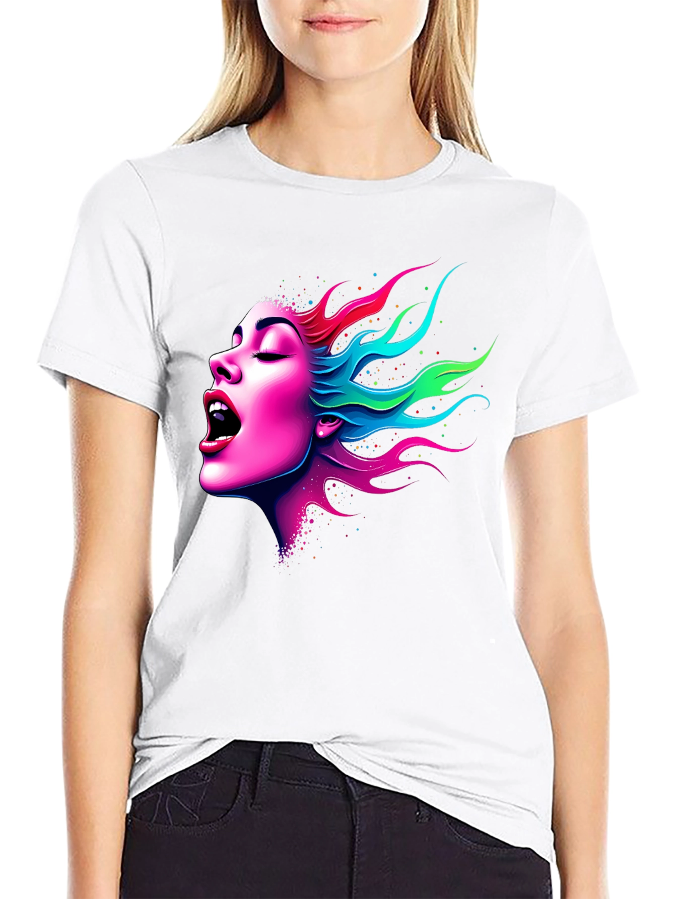 Vibrant Woman Graphic Tee - Soft Black Cotton