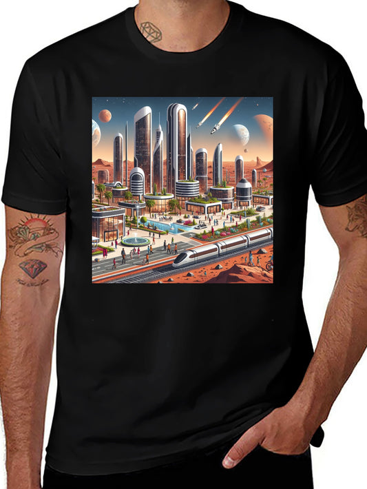 Futuristic Mars Cityscape Tee - Sci-Fi Style