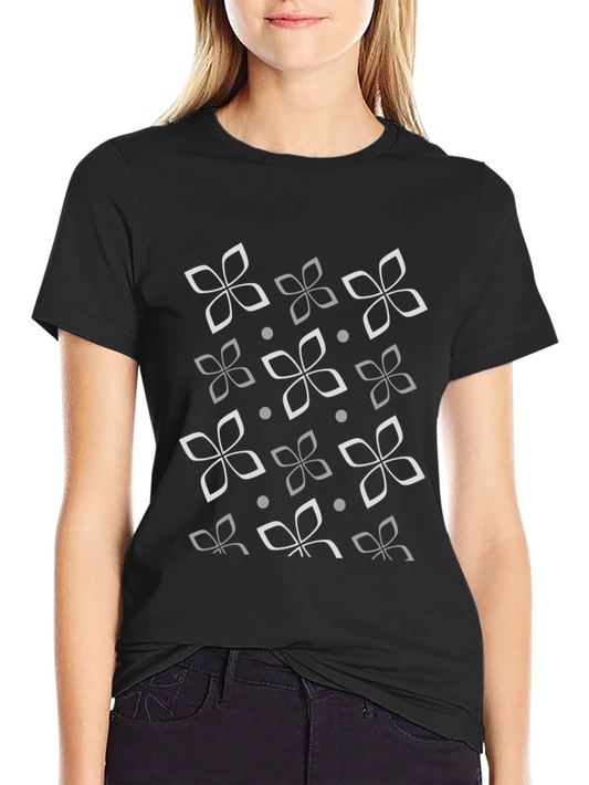 Black Floral Patterned Crew Neck T-Shirt
