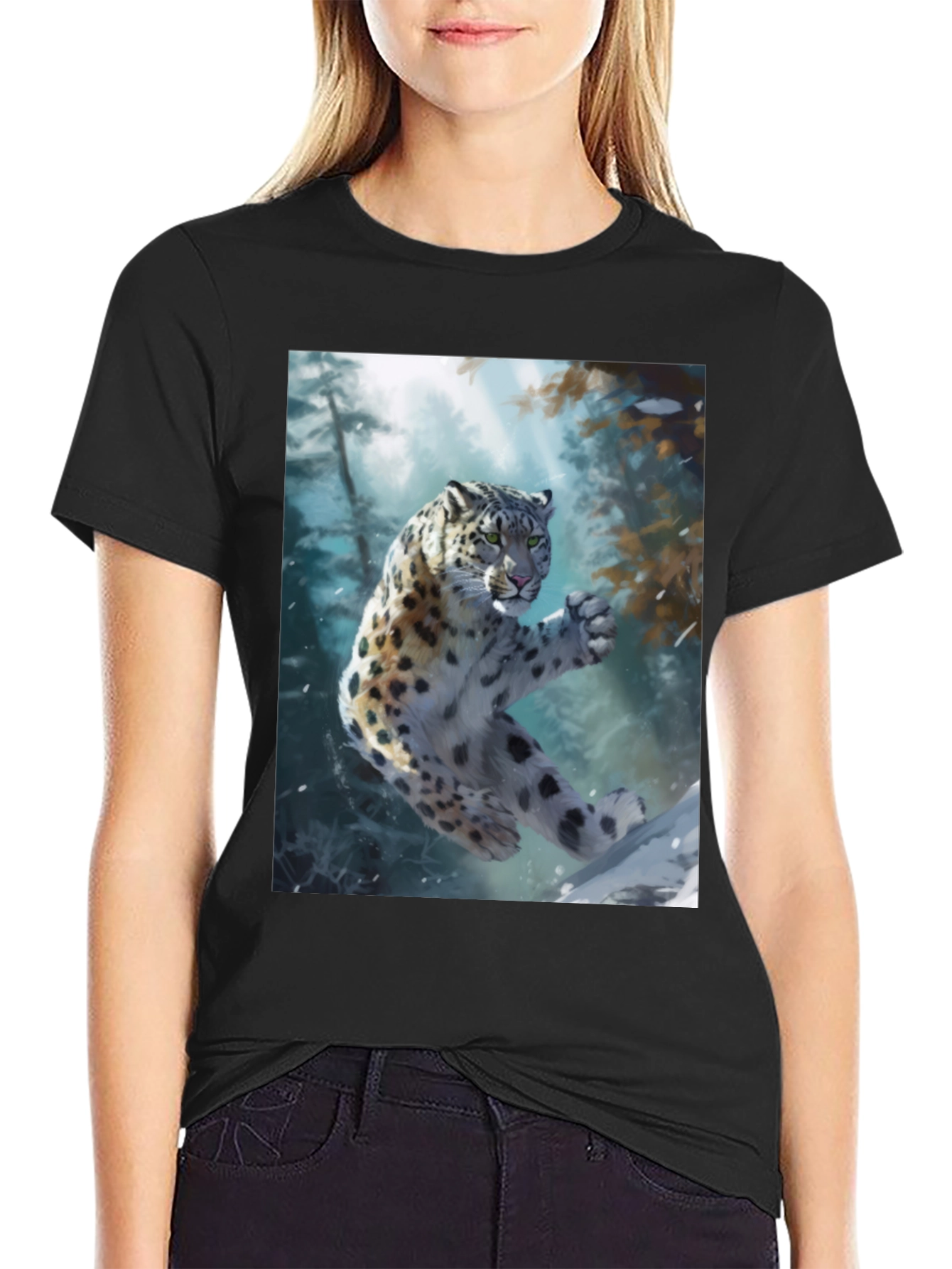 Snow Leopard Graphic Tee - Wildlife Art T-Shirt