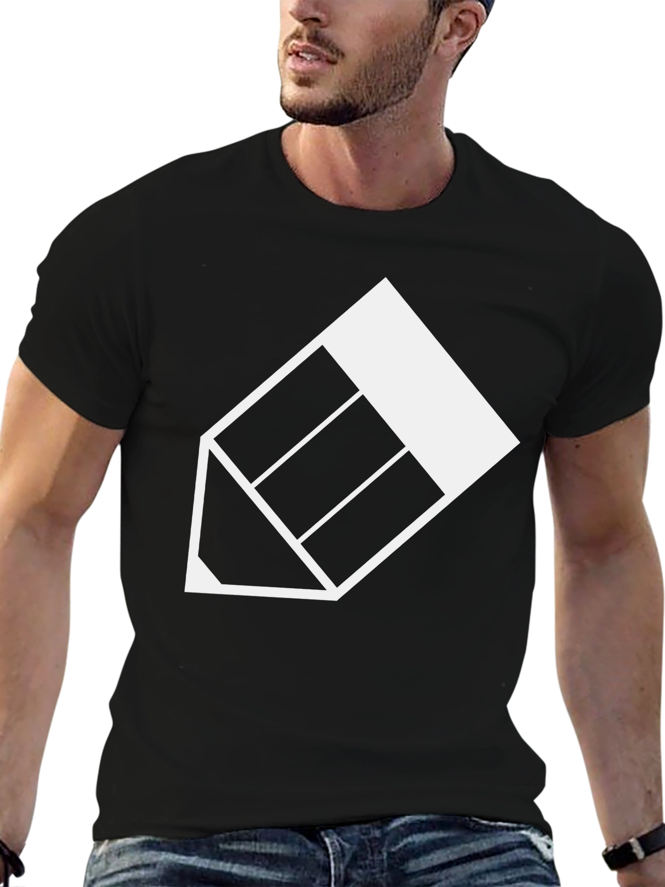 Modern Geometric Pencil Graphic Tee - Black