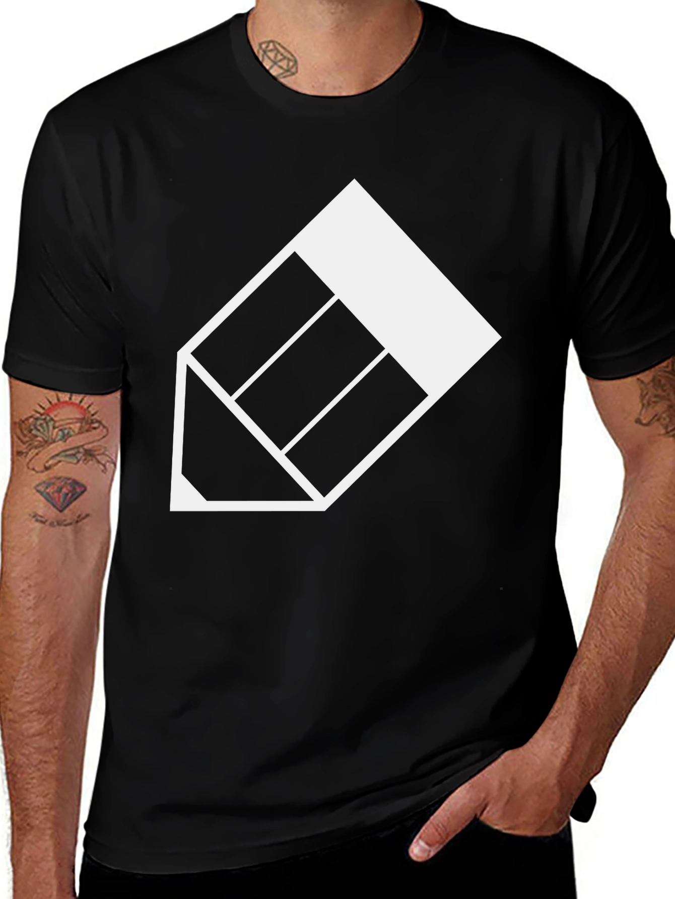Modern Geometric Pencil Graphic Tee - Black