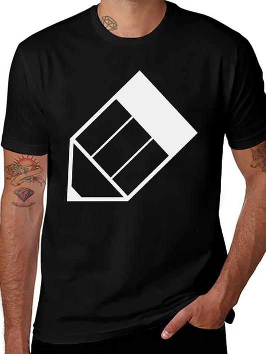 Modern Geometric Pencil Graphic Tee - Black
