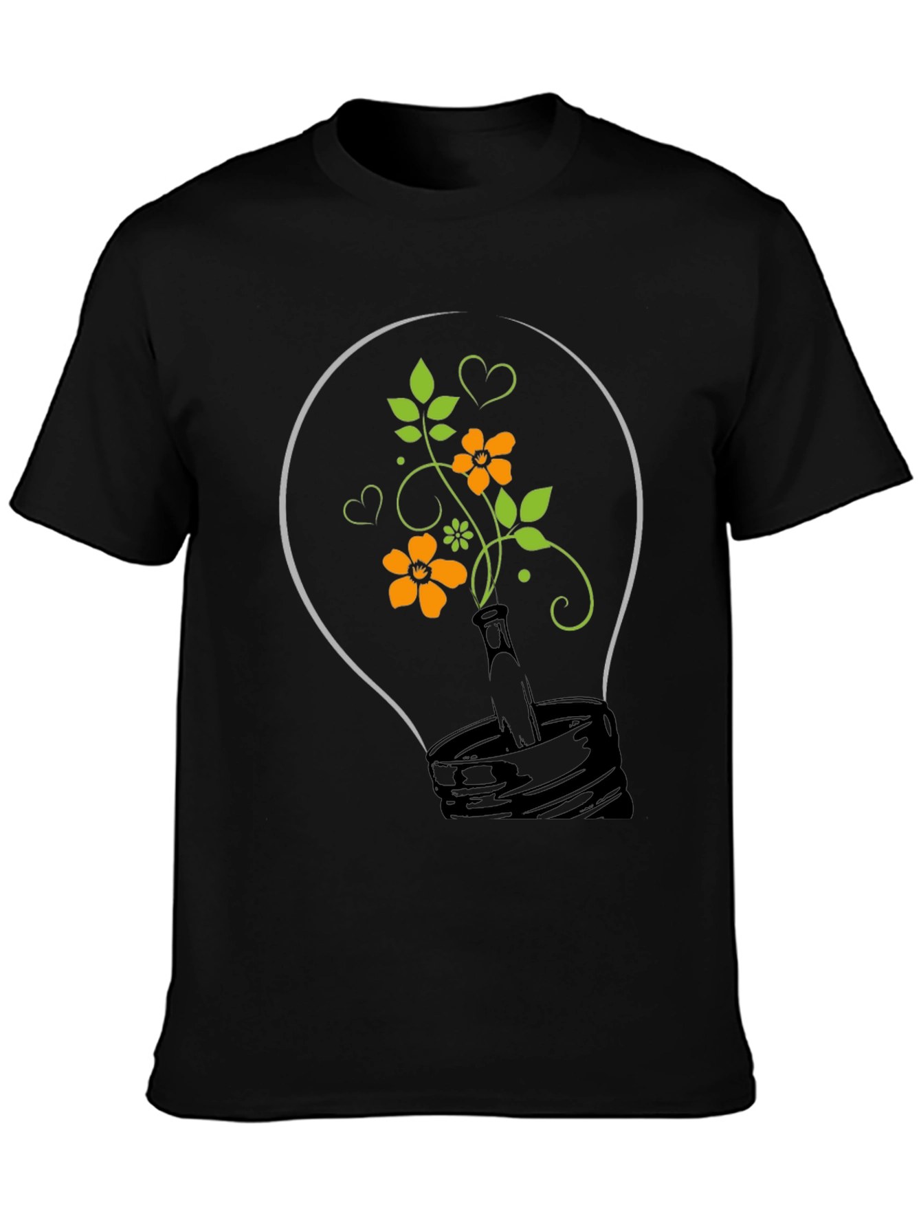 Floral Lightbulb Graphic Tee - Black Cotton T-Shirt