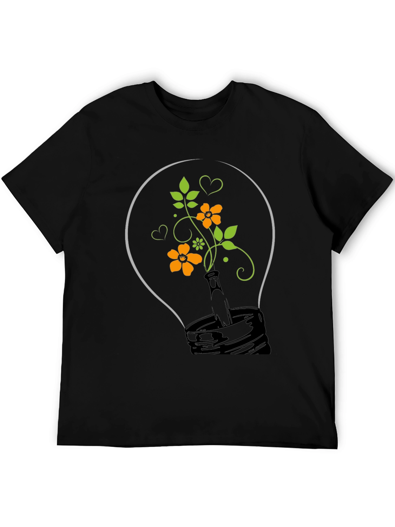 Floral Lightbulb Graphic Tee - Black Cotton T-Shirt