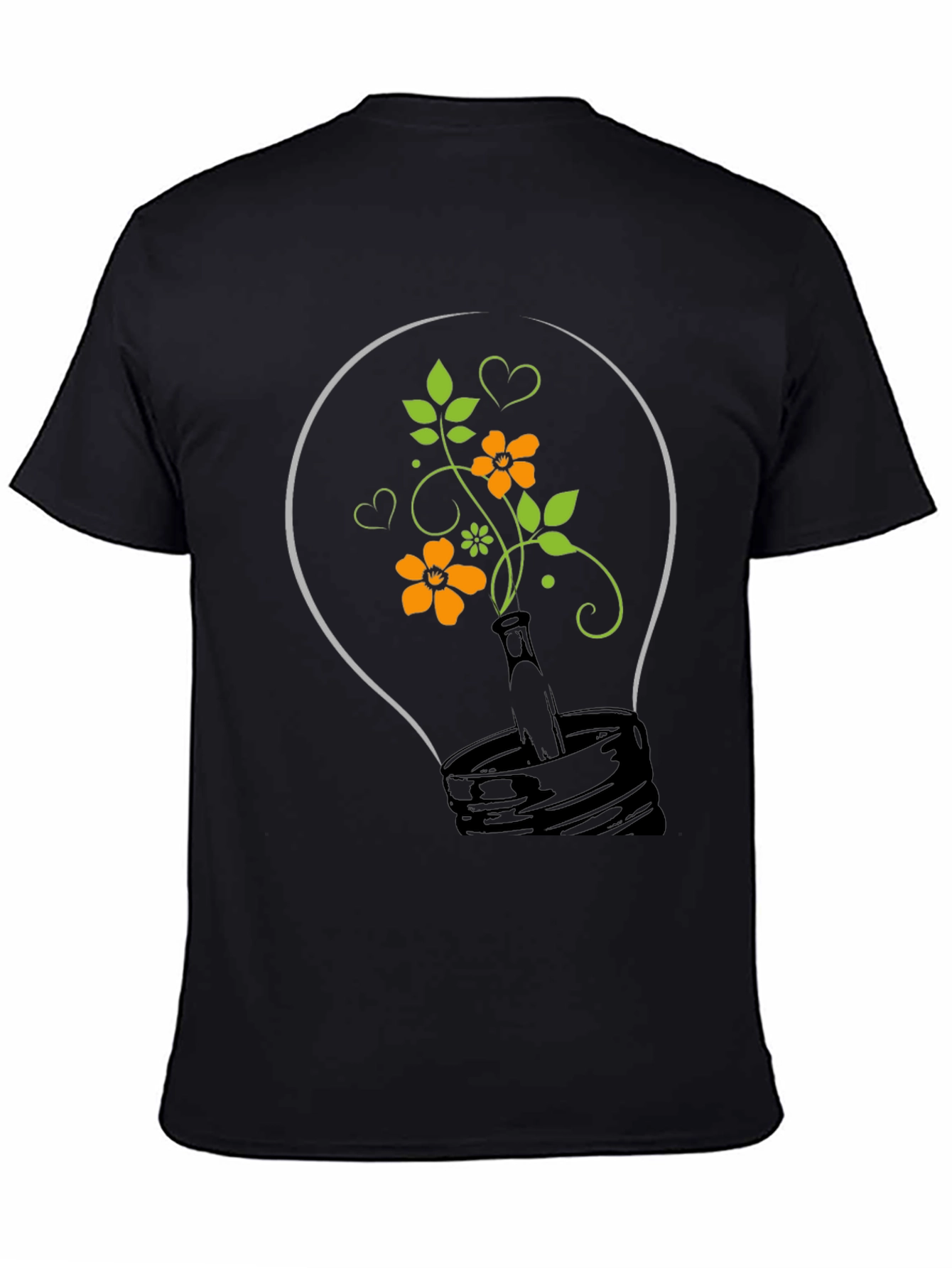 Floral Lightbulb Graphic Tee - Black Cotton T-Shirt