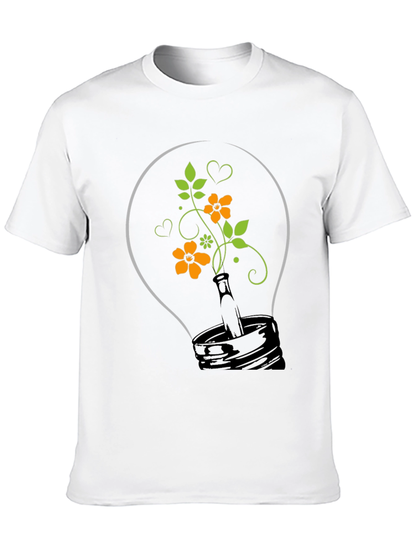 Floral Lightbulb Graphic Tee - Black Cotton T-Shirt