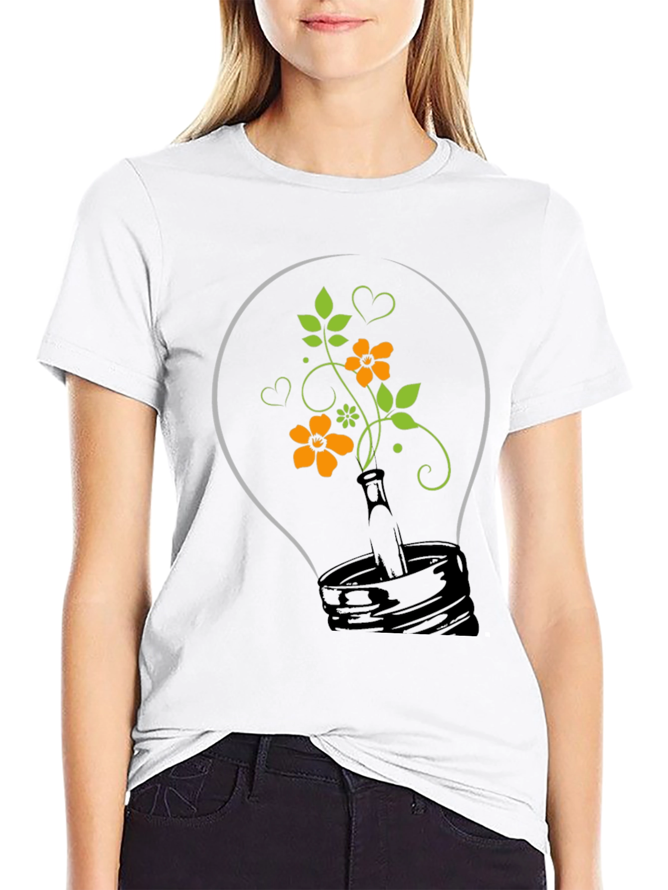 Floral Lightbulb Graphic Tee - Black Cotton T-Shirt
