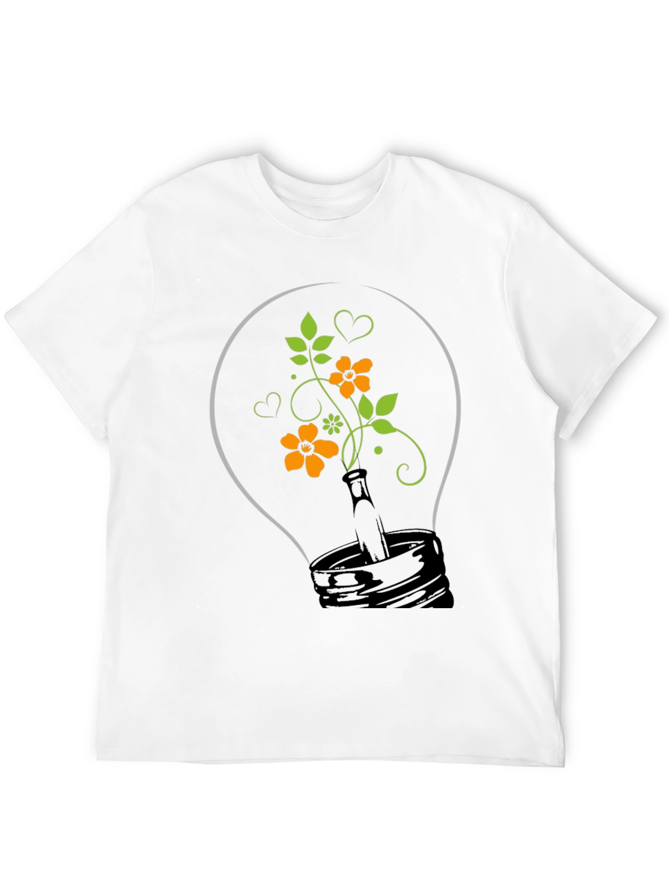 Floral Lightbulb Graphic Tee - Black Cotton T-Shirt