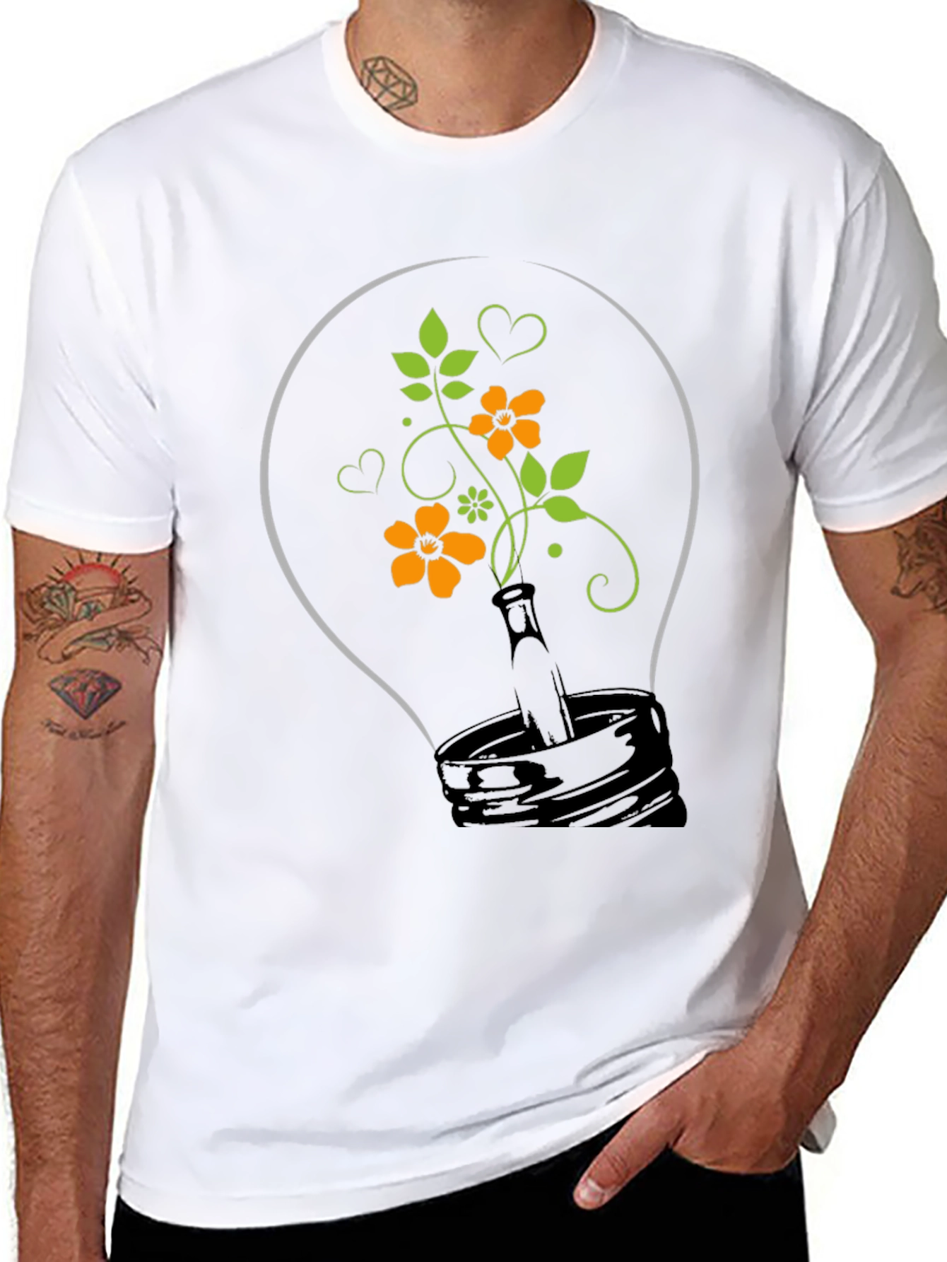 Floral Lightbulb Graphic Tee - Black Cotton T-Shirt