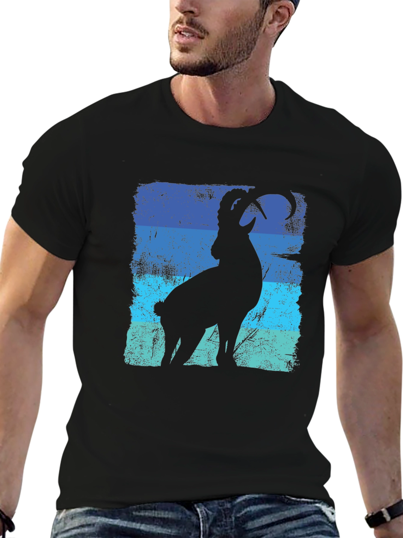 Mountain Goat Graphic T-Shirt - Blue Stripe