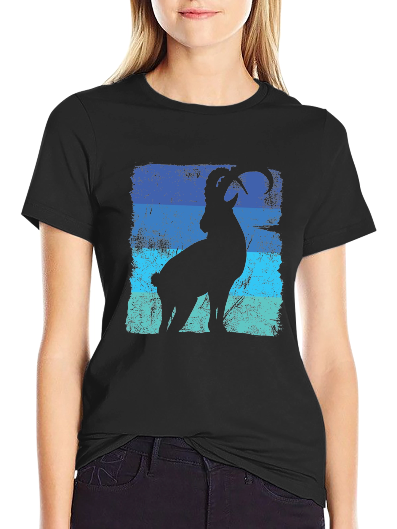 Mountain Goat Graphic T-Shirt - Blue Stripe