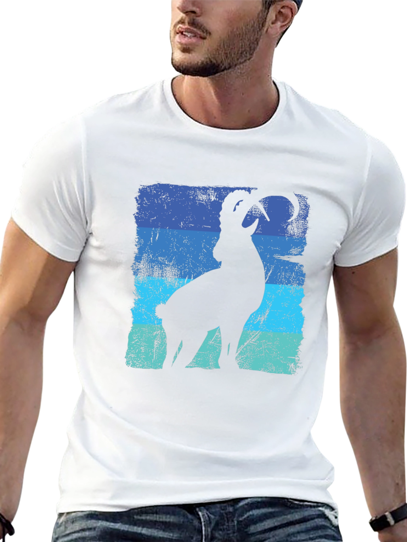Mountain Goat Graphic T-Shirt - Blue Stripe