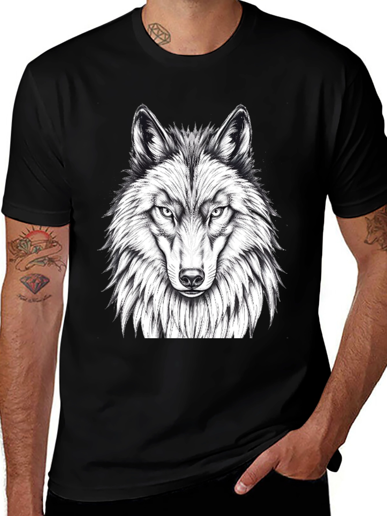 Wolf Graphic Tee - Black Crew Neck T-Shirt
