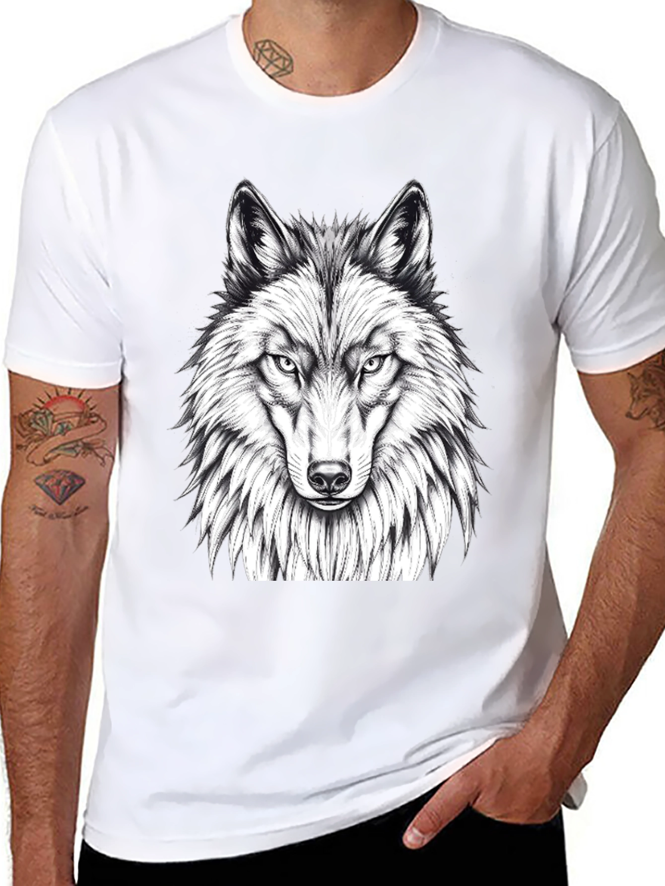 Wolf Graphic Tee - Black Crew Neck T-Shirt