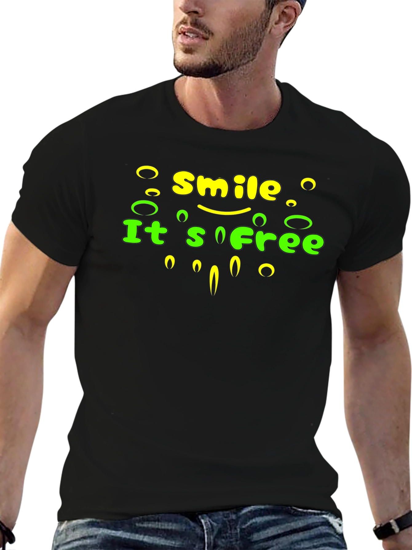 Smile Its Free Graphic Tee - Black Cotton T-Shirt