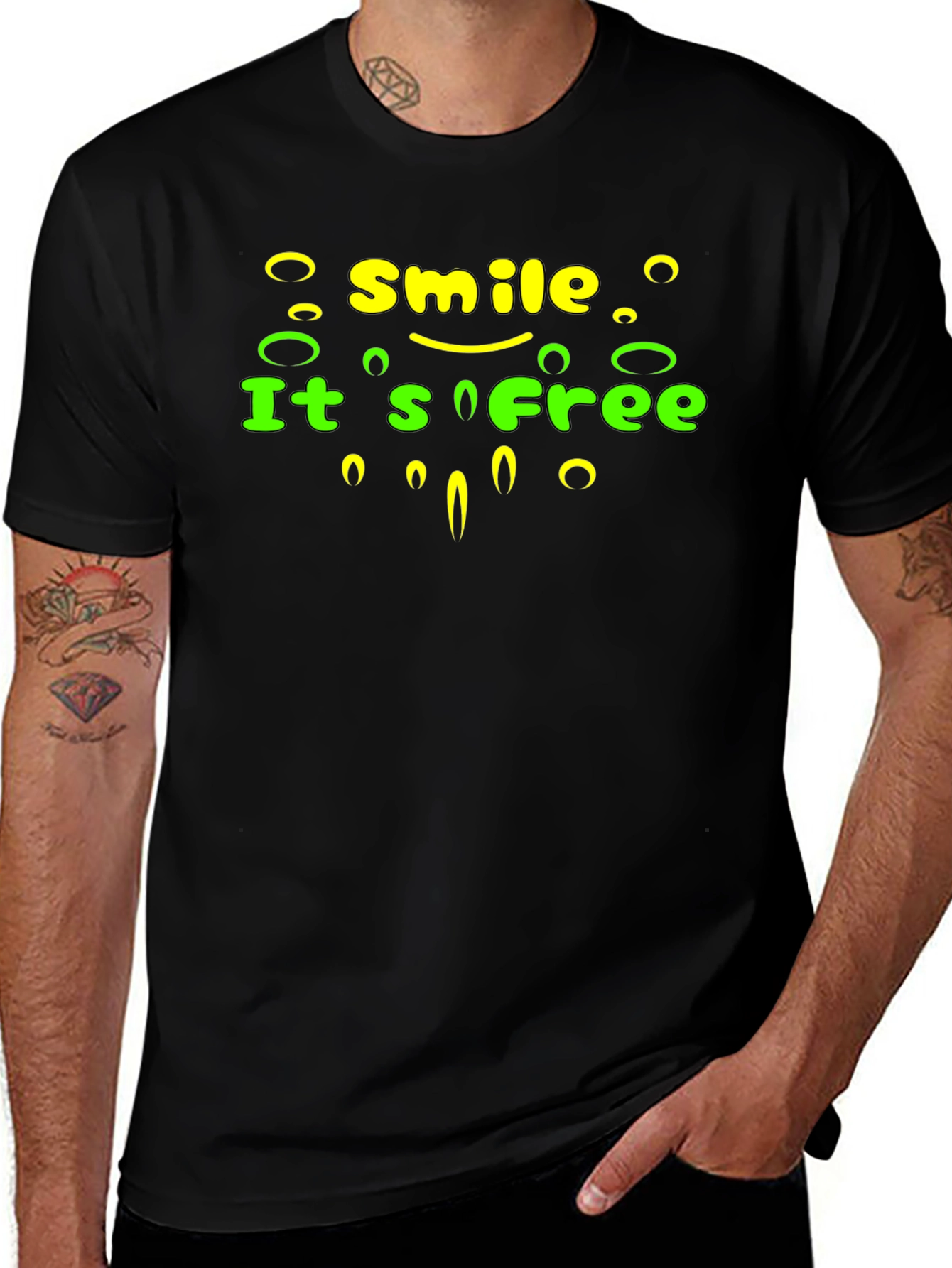 Smile Its Free Graphic Tee - Black Cotton T-Shirt