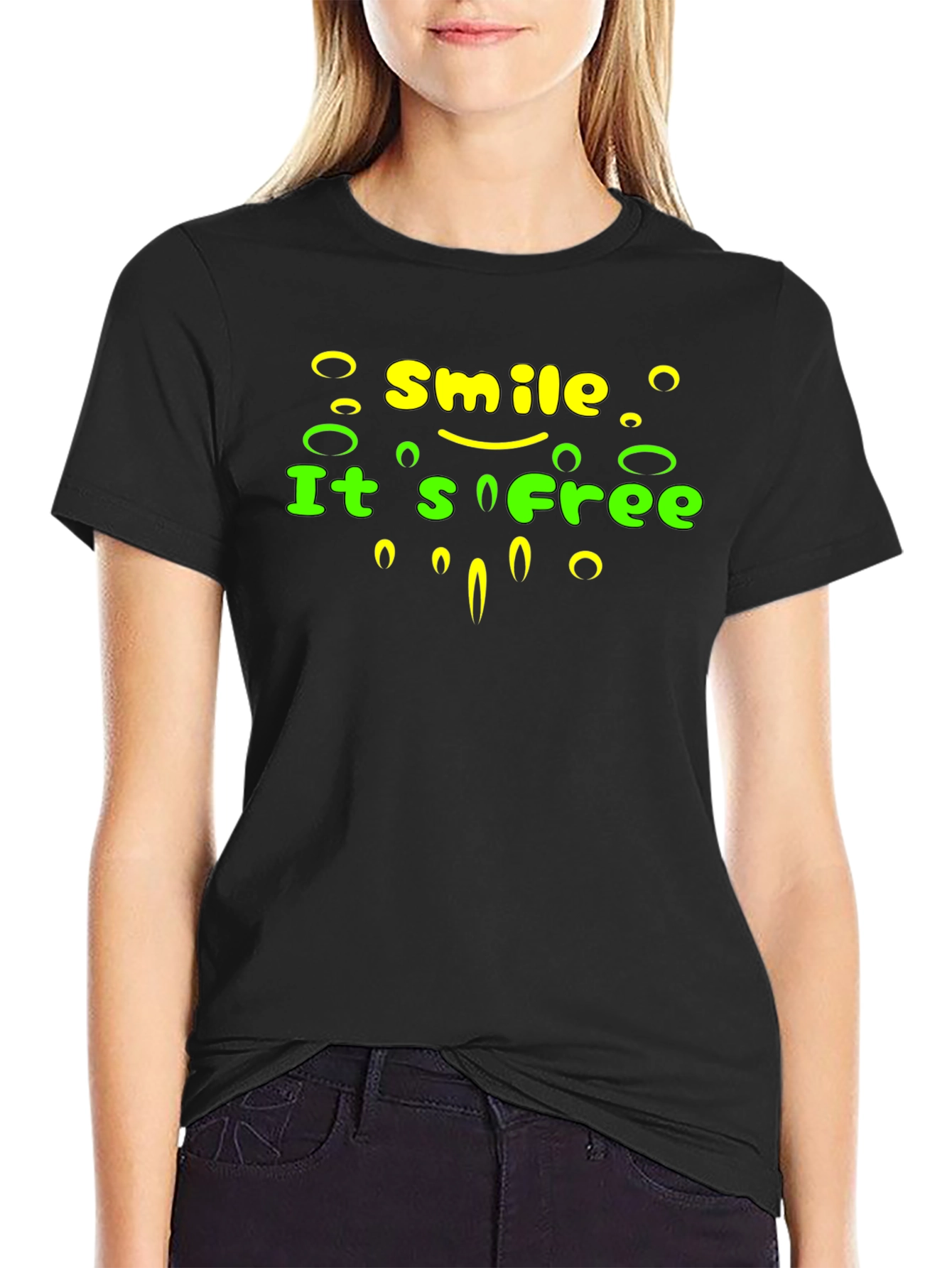 Smile Its Free Graphic Tee - Black Cotton T-Shirt
