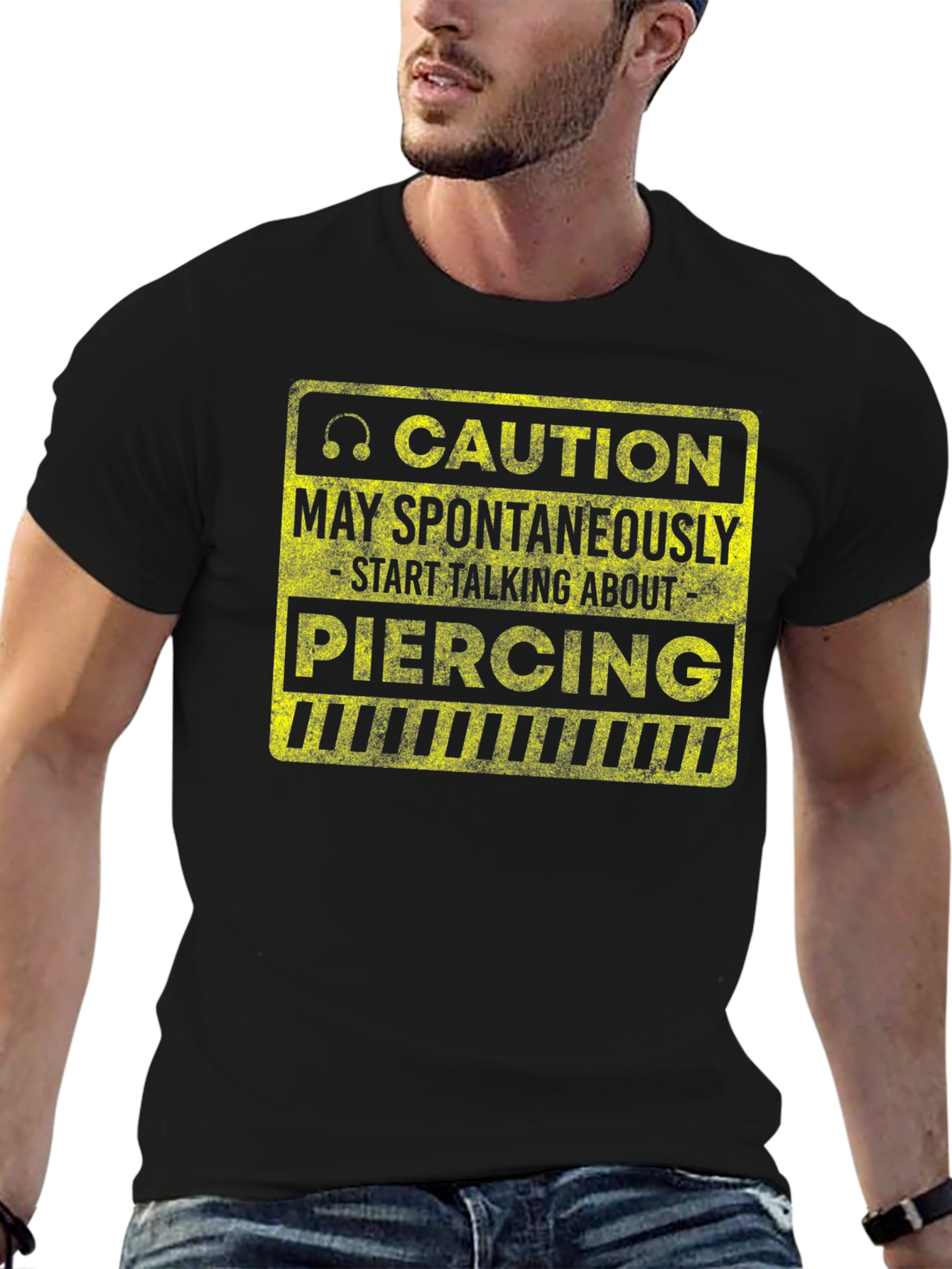 Caution Piercing T-Shirt - Spontaneous Talk Warning