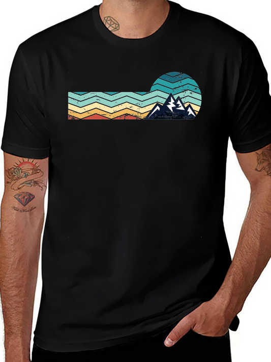 Retro Mountain Graphic Tee - Vintage Style Black T-Shirt
