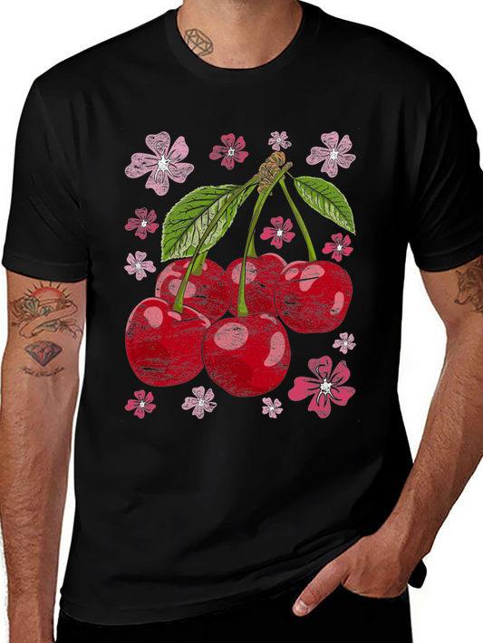 Cherry Blossom Graphic Tee - Black Cotton