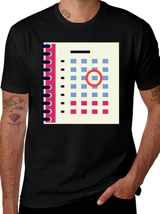 Abstract Calendar Graphic Tee - Stylish Mens Black T-Shirt