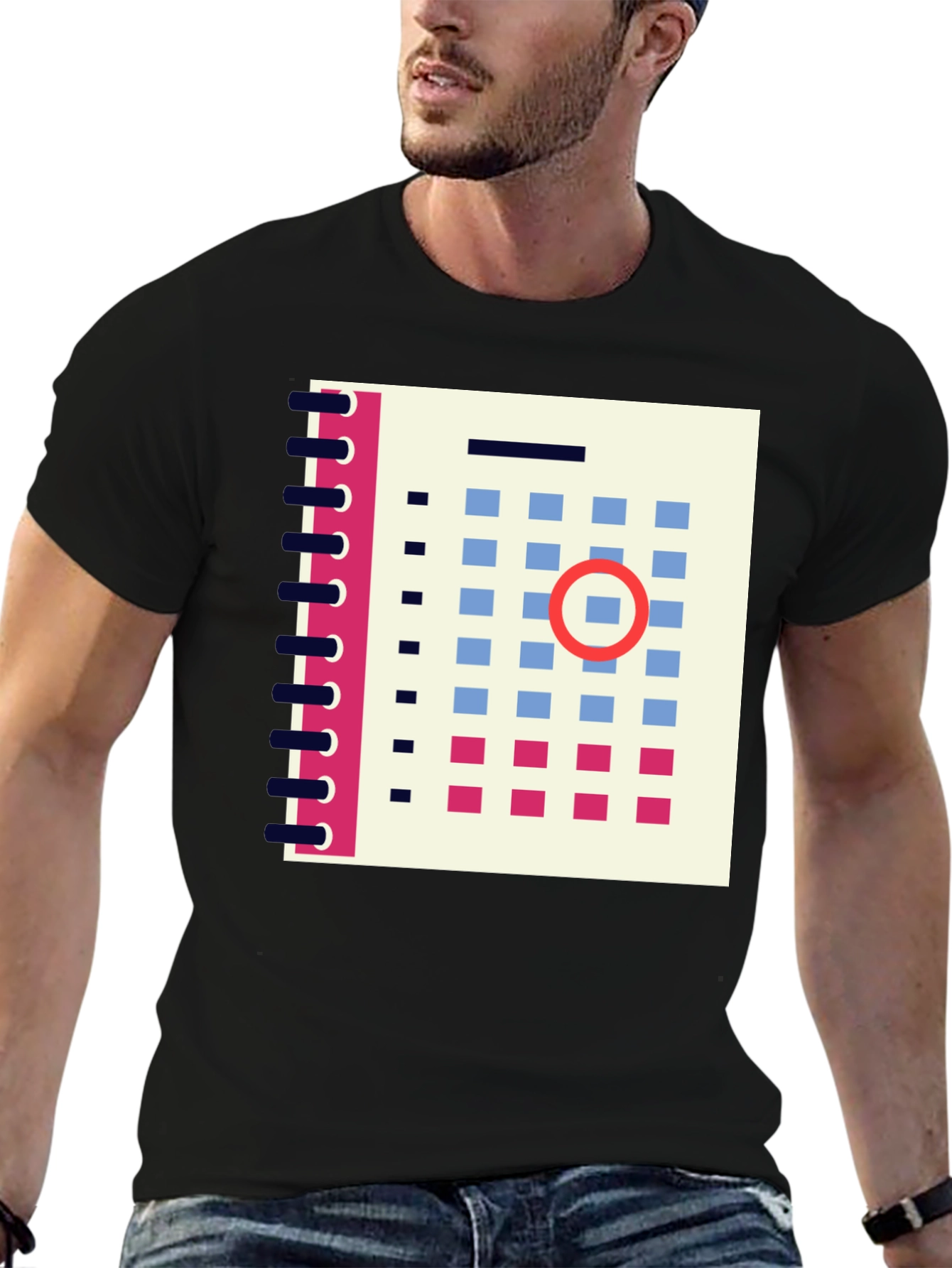 Abstract Calendar Graphic Tee - Stylish Mens Black T-Shirt