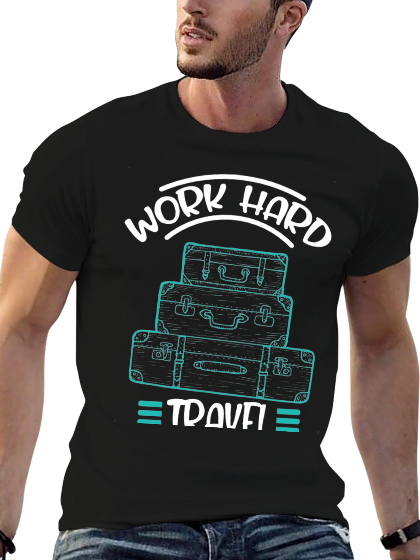 Work Hard Travel Mens Black Graphic Tee