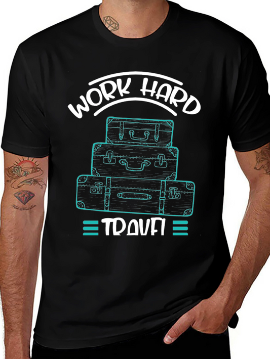 Work Hard Travel Mens Black Graphic Tee