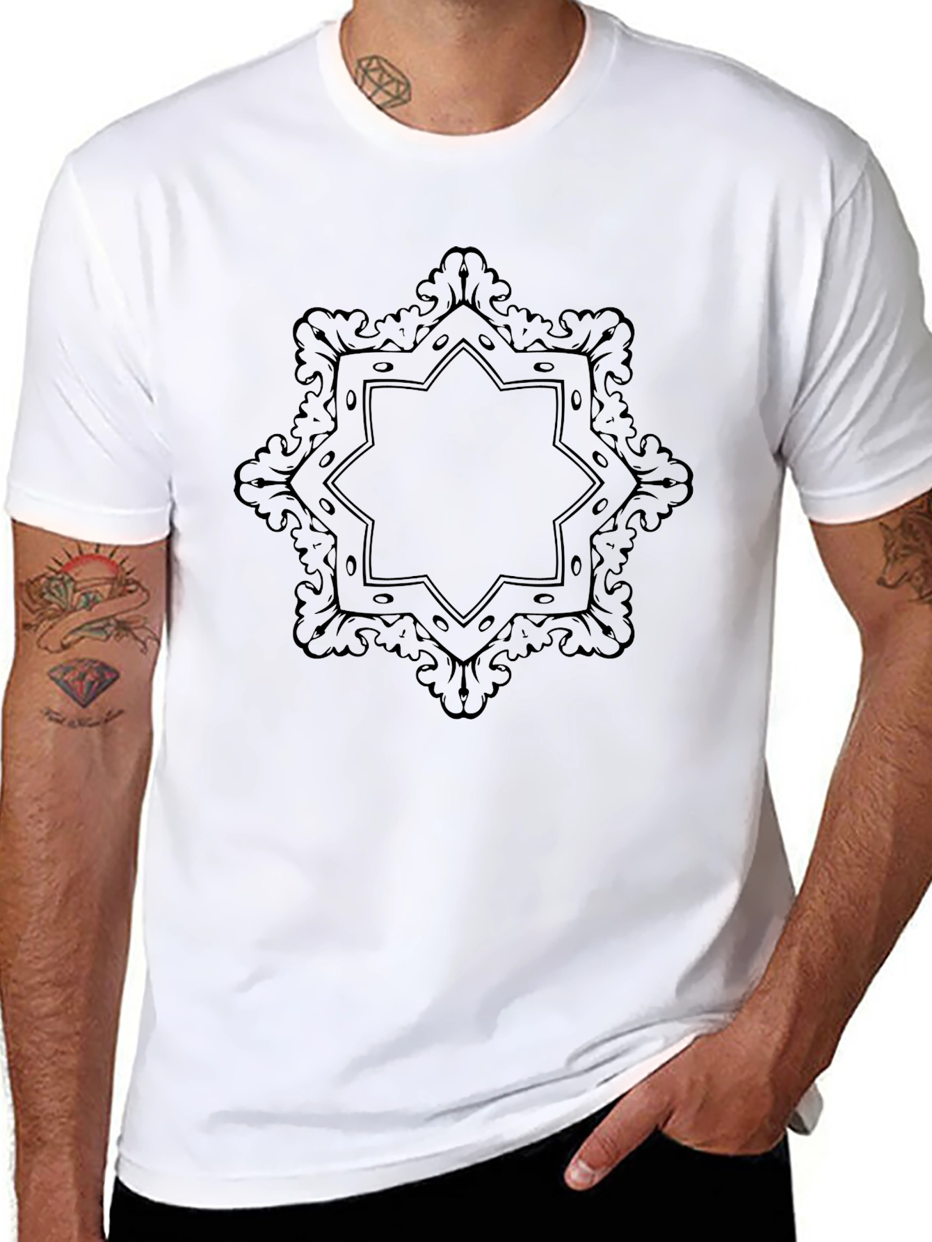 Black Graphic Tee - Ornamental Star Design