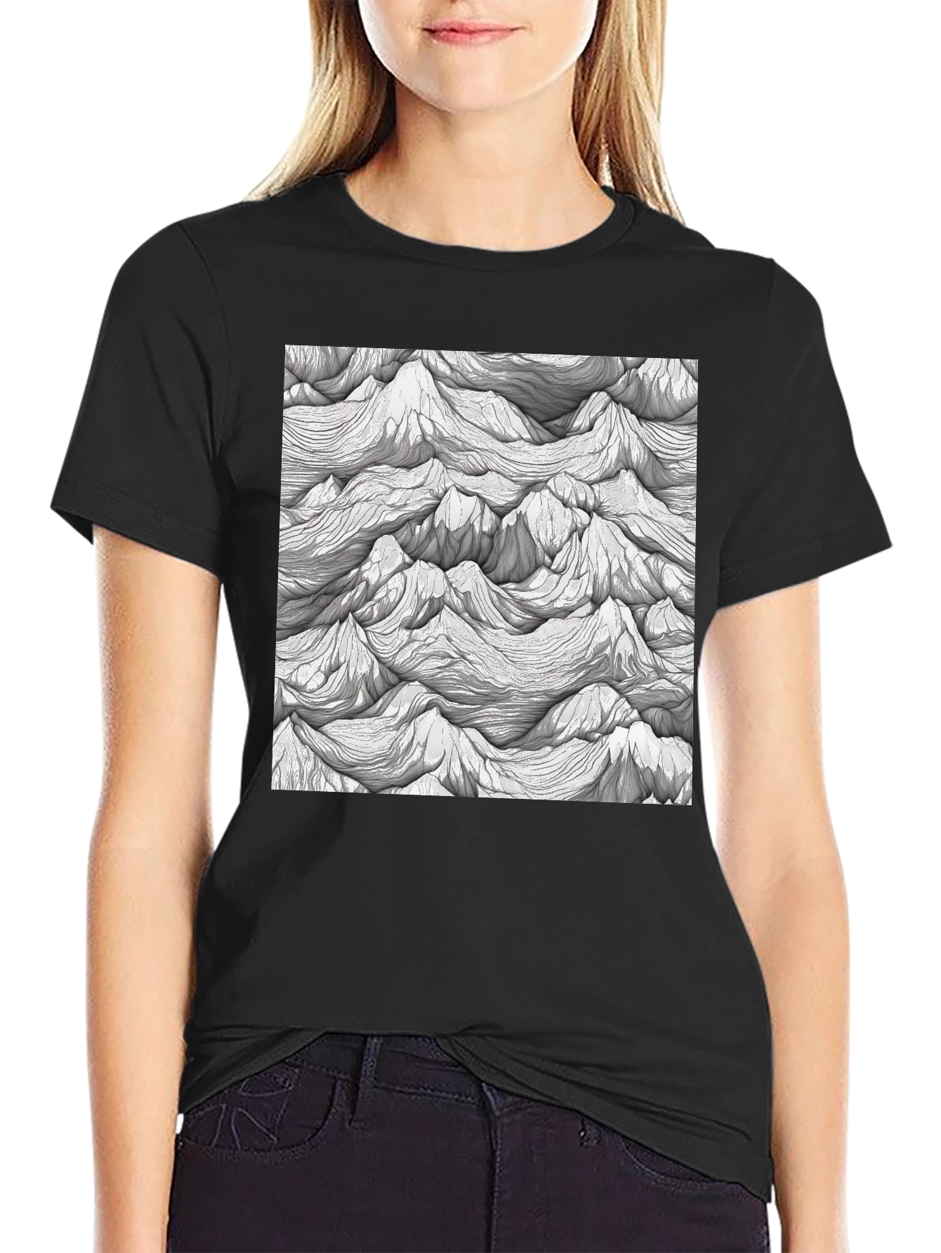 Abstract Peaks Graphic Tee - Black