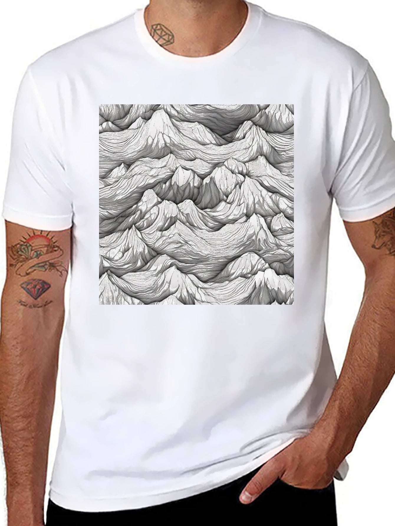 Abstract Peaks Graphic Tee - Black