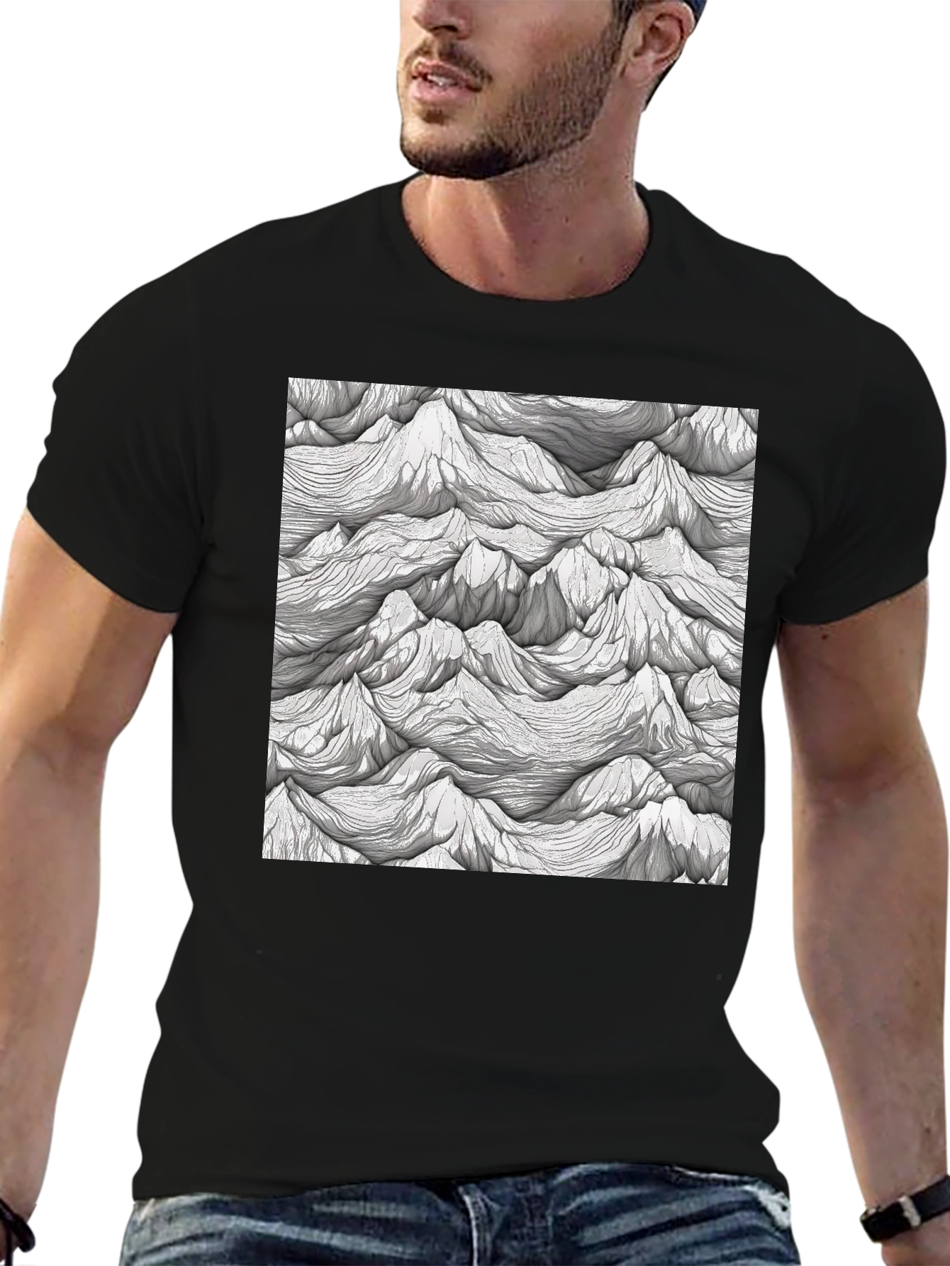 Abstract Peaks Graphic Tee - Black