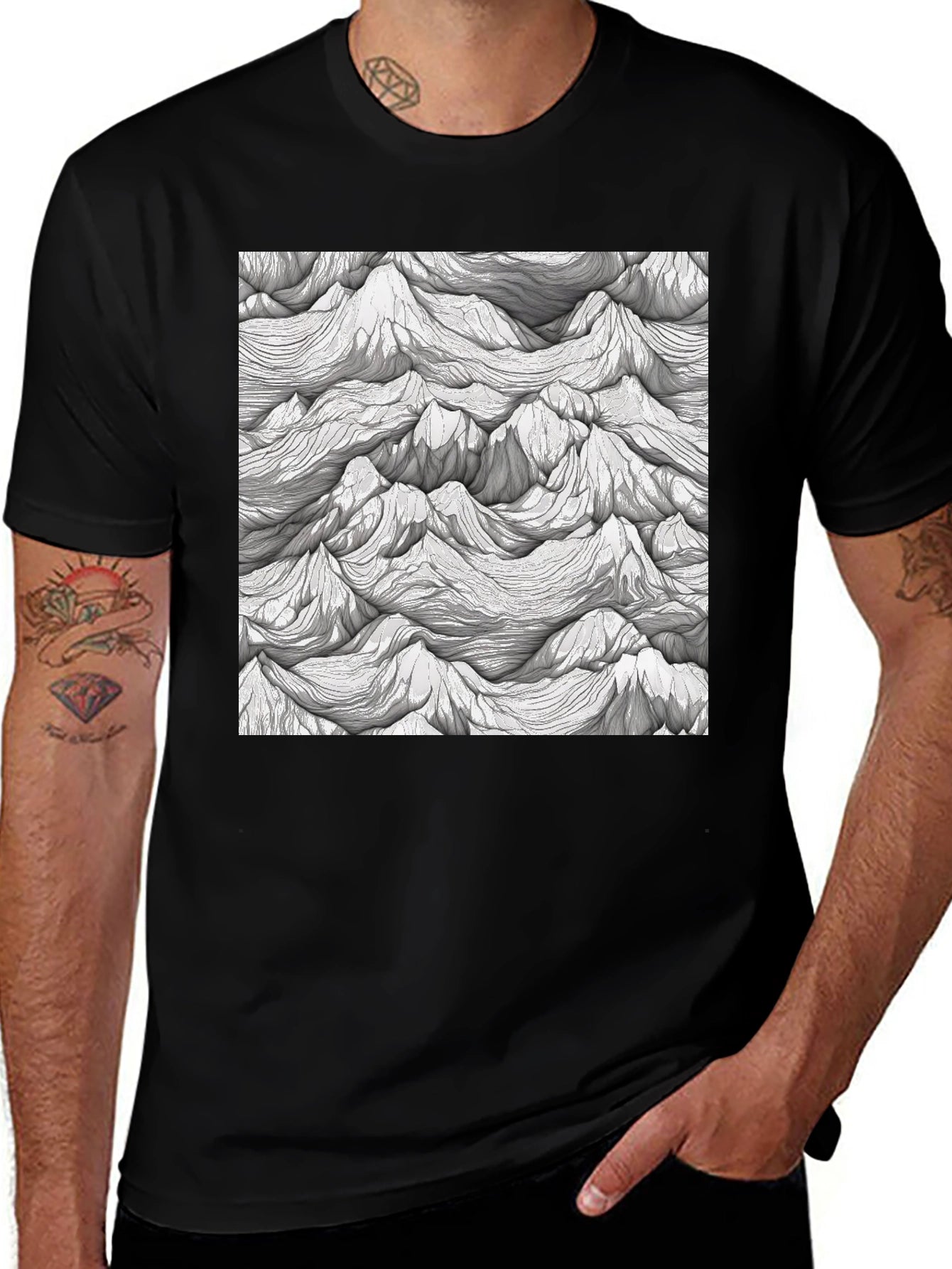 Abstract Peaks Graphic Tee - Black