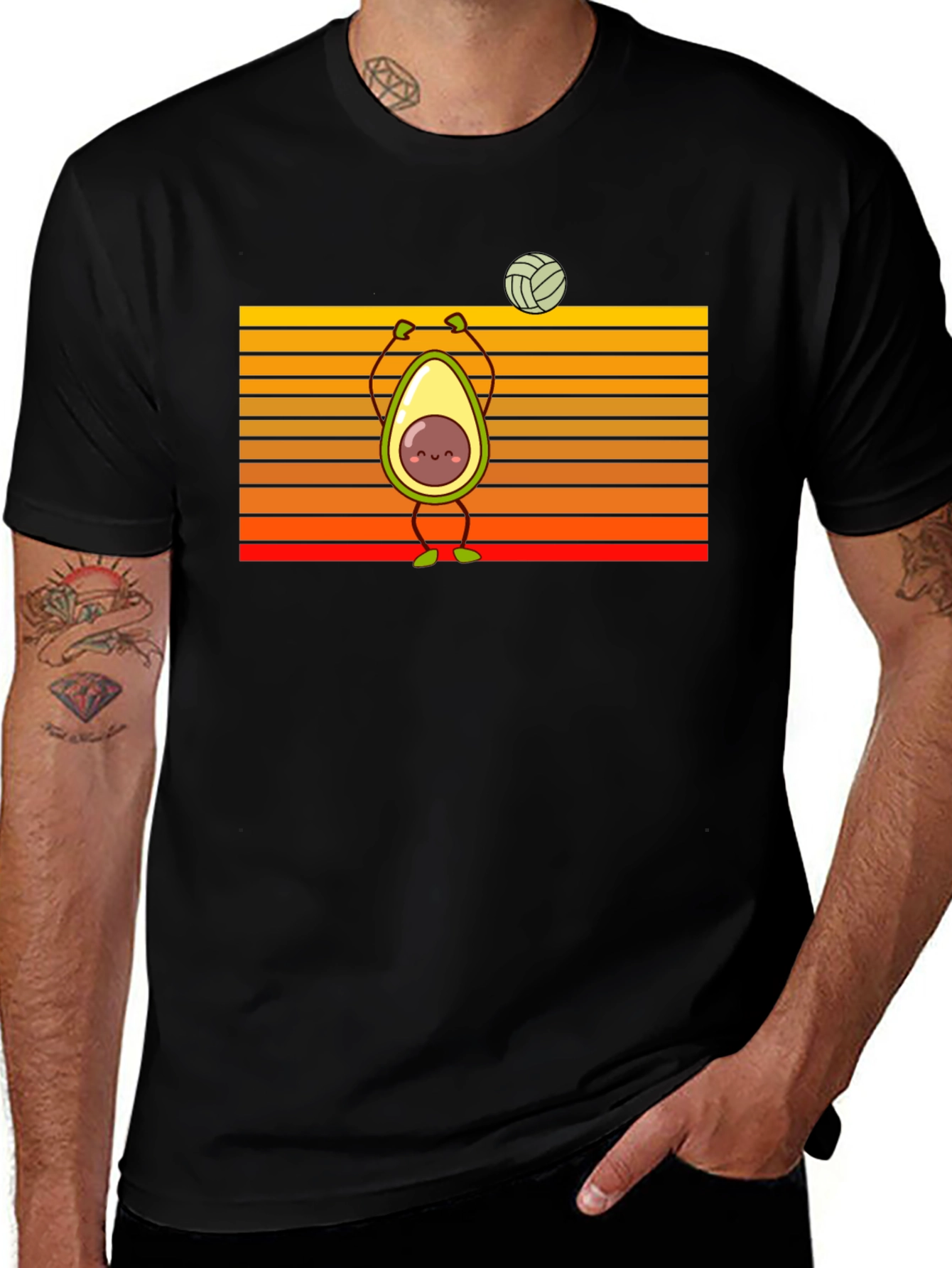 Avocado Volleyball Retro Graphic T-Shirt