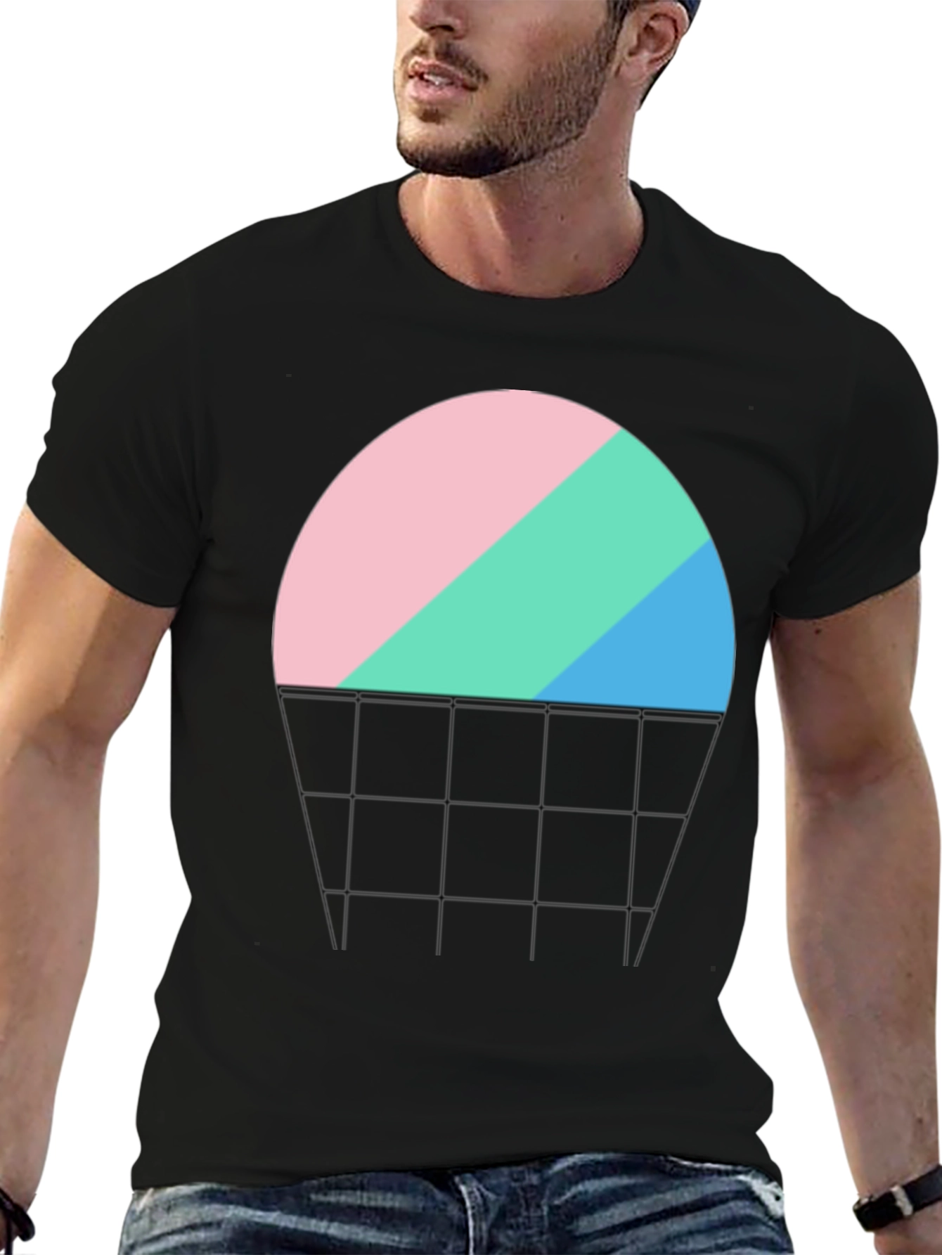 Abstract Sunset Graphic Tee - Black Cotton Blend
