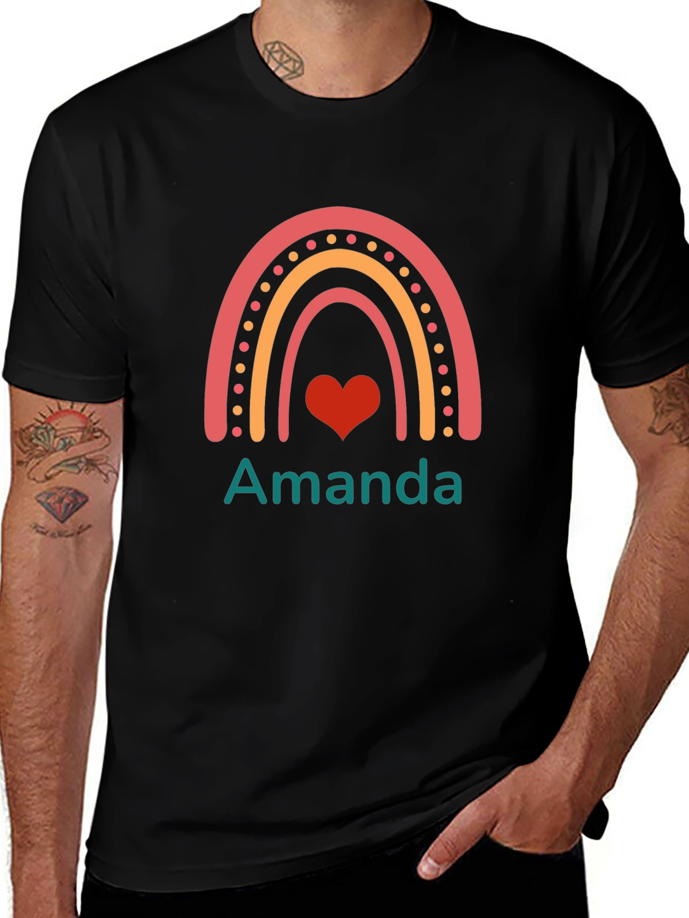 Personalized Amanda Rainbow Heart T-Shirt