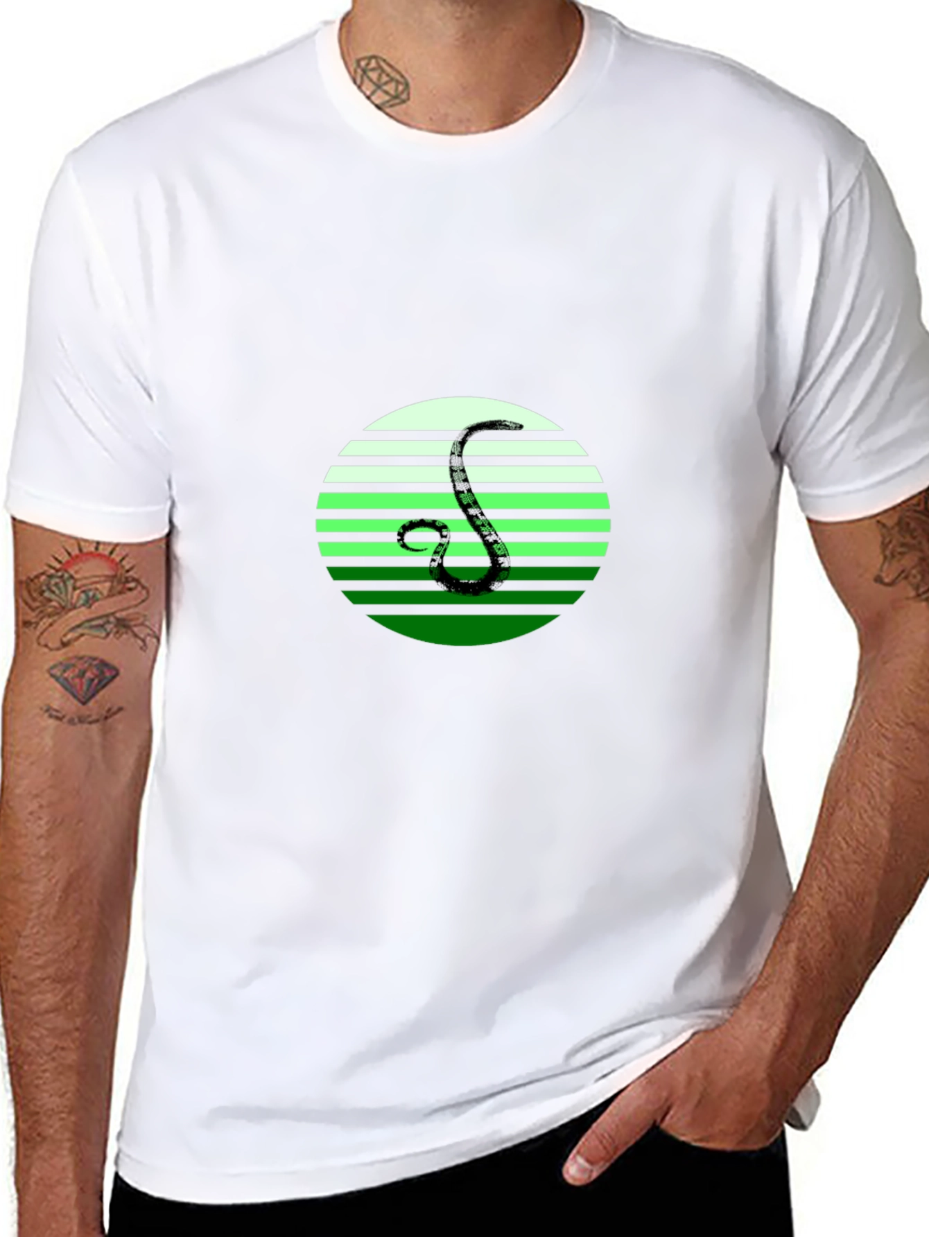 Green Snake Graphic Black T-Shirt