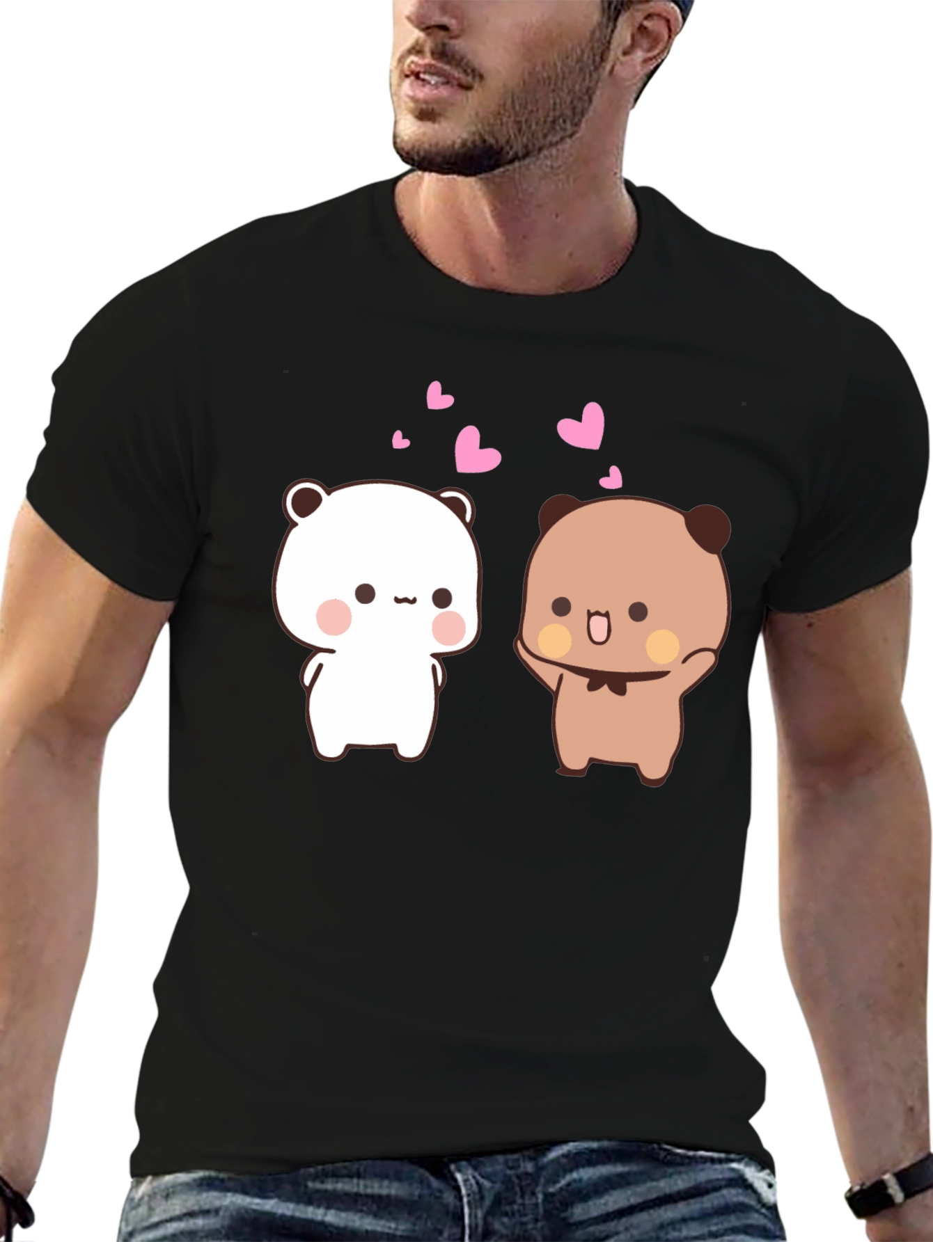 Cute Cartoon Bears Black T-Shirt